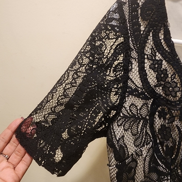 HOMEYEE Women's Black Bodycon Lace Fringe midi dress size 8 - Picture 4 of 12